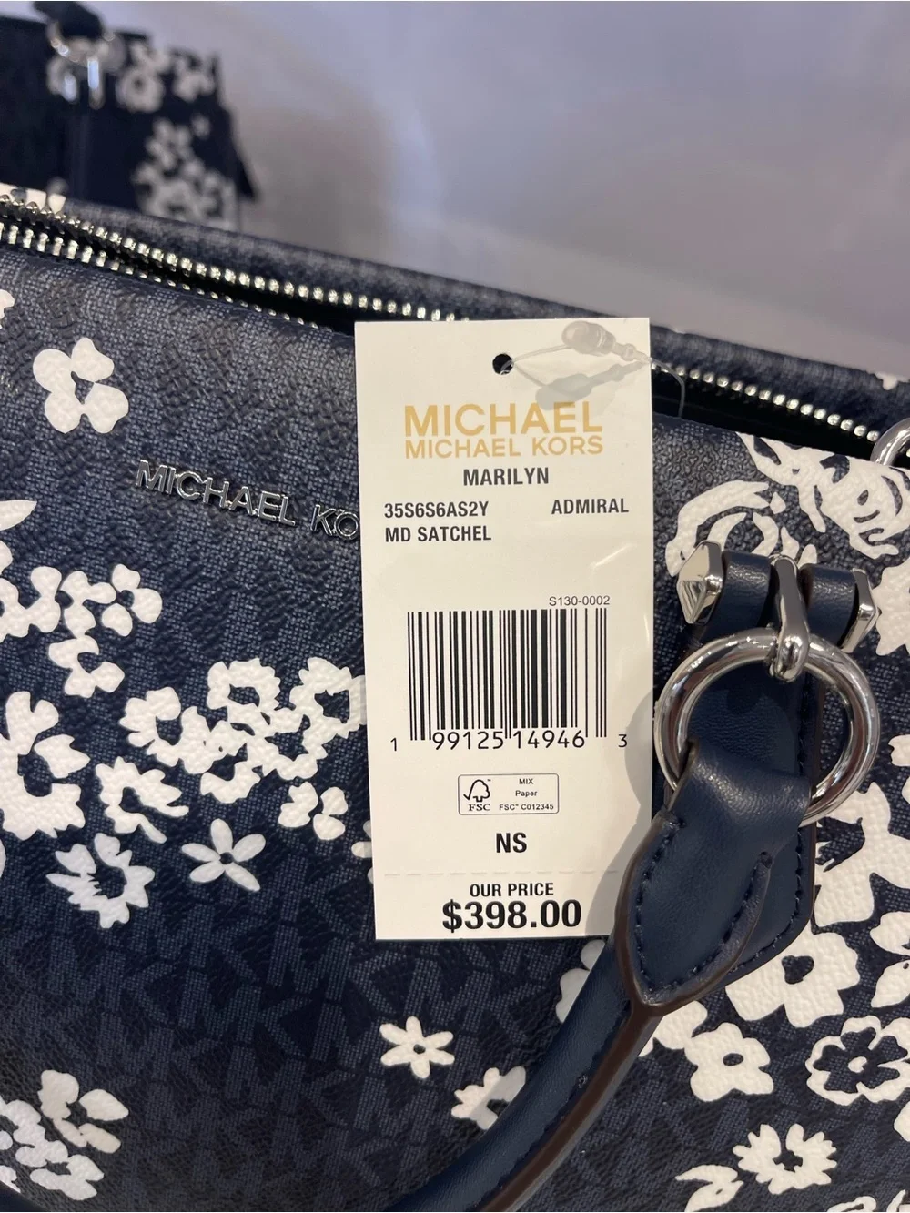 MICHAEL KORS Marilyn Md PrintedSignature Logo Satchel Crossbody  Admiral  NWT